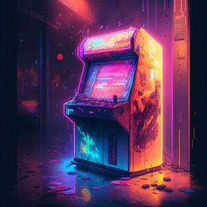 Neon Arcade - Canvas, Metal, Acrylic, Framed, or Giclee (Museum Quality Print)  - Mounting Hardware Included!