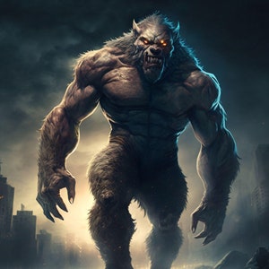 Giant Muscular Werewolf - Canvas, Metal, Acrylic, Framed, or Giclee (Museum Quality Print)  - Mounting Hardware Included!