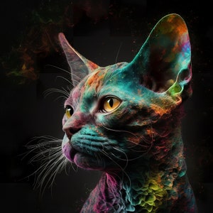 Colorful Devon Rex Cat - Canvas, Metal, Acrylic, Framed, or Giclee (Museum Quality Print)  - Mounting Hardware Included!