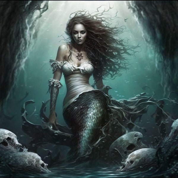 Siren Waiting Below the Ocean - Canvas, Metal, Acrylic, or Giclee Quality Prints  - Mounting Hardware Included!