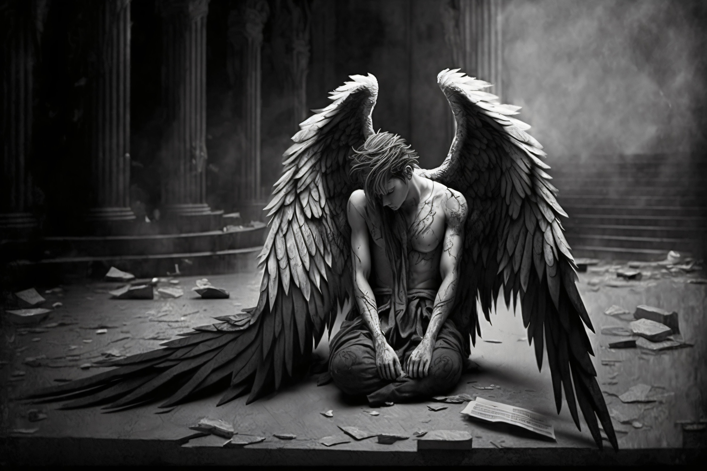 Fallen Angel - Canvas, Metal, Acrylic, or Giclee Quality Prints - Mounting  Hardware Included!