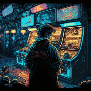 Neon Arcade - Canvas, Metal, Acrylic, Framed, or Giclee (Museum Quality Print)  - Mounting Hardware Included!