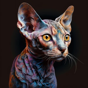 Colorful Devon Rex Cat - Canvas, Metal, Acrylic, Framed, or Giclee (Museum Quality Print)  - Mounting Hardware Included!