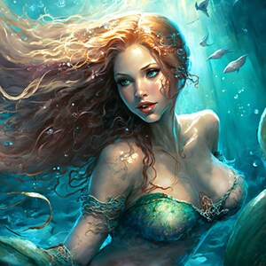 Underwater Mermaid Portrait - Canvas, Metal, Acrylic, Framed, or Giclee (Museum Quality Print)  - Mounting Hardware Included!
