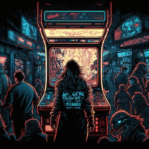 Neon Arcade - Canvas, Metal, Acrylic, Framed, or Giclee (Museum Quality Print)  - Mounting Hardware Included!