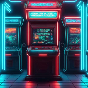 Neon Arcade - Canvas, Metal, Acrylic, Framed, or Giclee (Museum Quality Print)  - Mounting Hardware Included!