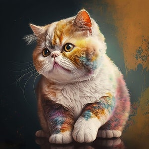 Colorful Exotic Shorthair Cat - Canvas, Metal, Acrylic, Framed, or Giclee (Museum Quality Print)  - Mounting Hardware Included!
