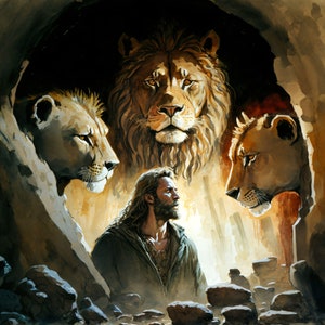 Daniel in the Lions Den - Canvas, Metal, Acrylic, Framed, or Giclee (Museum Quality Print)  - Mounting Hardware Included!