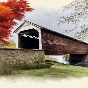 Old Covered Bridge  -  Rapps Bridge - Pennsylvania - Canvas, Metal, Acrylic, or Giclee Quality Prints  - Mounting Hardware Included!