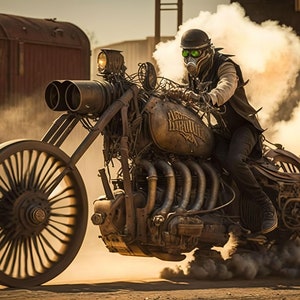 Steampunk Motorcycle Rider - Canvas, Metal, Acrylic, Framed, or Giclee (Museum Quality Print)  - Mounting Hardware Included!