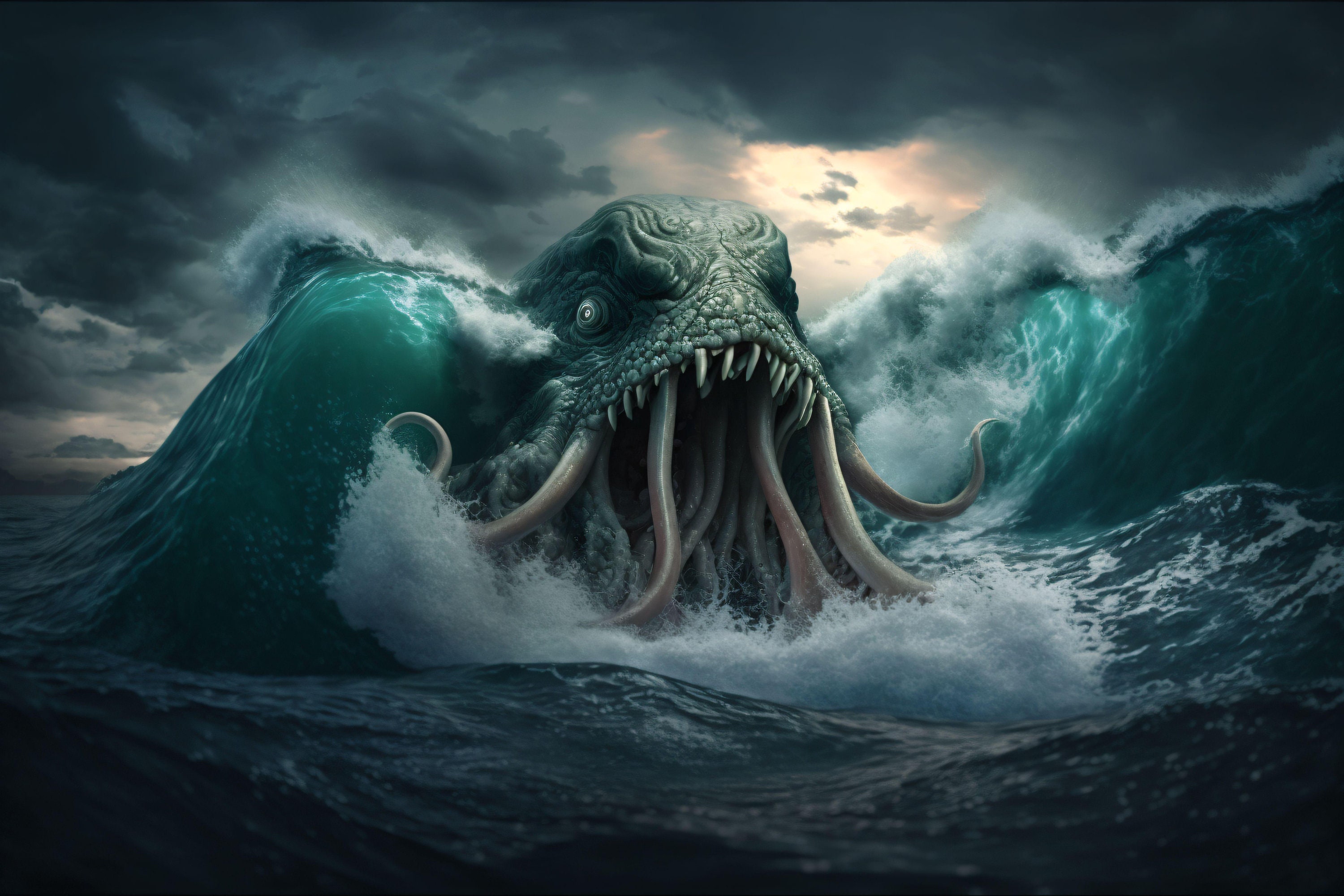 Sea Monster Canvas Free Shipping Includes All Mounting Hardware Etsy
