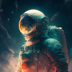Astronaut in Space - Colorful - Canvas, Metal, Acrylic, Framed, or Giclee (Museum Quality Print)  - Mounting Hardware Included!