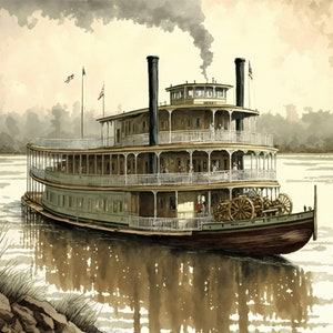 Old Mississippi River Boat - Canvas, Metal, Acrylic, Framed, or Giclee (Museum Quality Print)  - Mounting Hardware Included!