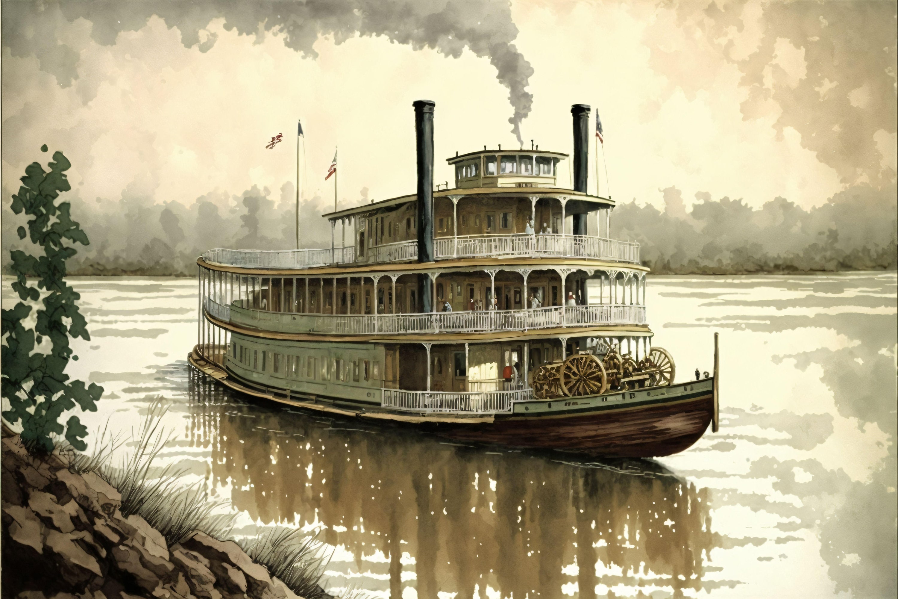 Old Etsy Riverboat Art -