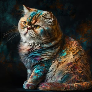 Colorful Exotic Shorthair Cat - Canvas, Metal, Acrylic, Framed, or Giclee (Museum Quality Print)  - Mounting Hardware Included!