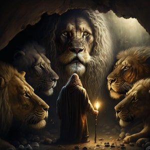 Daniel in the Lions Den - Canvas, Metal, Acrylic, Framed, or Giclee (Museum Quality Print)  - Mounting Hardware Included!