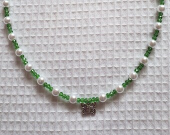 Dreamy Butterfly Necklace | Green and Pink Necklace | Butterfly Necklace | Cottagecore and Fairycore Necklace | Aesthetic Jewelry