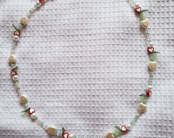Strawberry Fields Necklace | Cottagecore, Aesthetic, and Y2K Necklace | Beaded Necklace | Gifts for Her | Valentine&#39;s Day Gifts