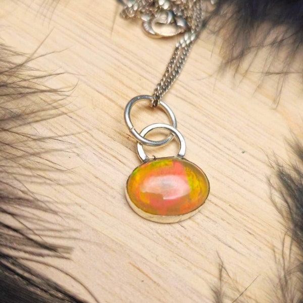 Fire Opal pendant, Sterling silver, silver jewelry, high fashion, artisan, gift for mom, handmade