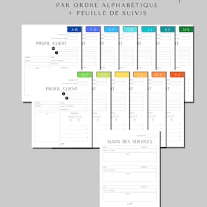 PROFILO CLIENTE con tabelloni alfabetici SCHEDA CLIENTE, modello, Template da stampare in vari colori per un'efficiente organizzazione