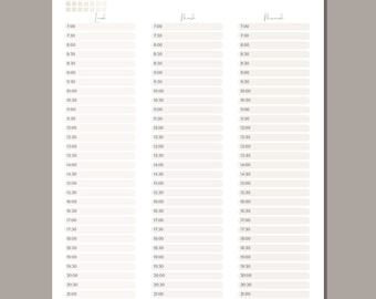 Printable template UNLIMITED PRINTING Appointment booking sheet timesheet, graduated to 30 minutes, Monday to Saturday 7:00 a.m. to 10:00 p.m.