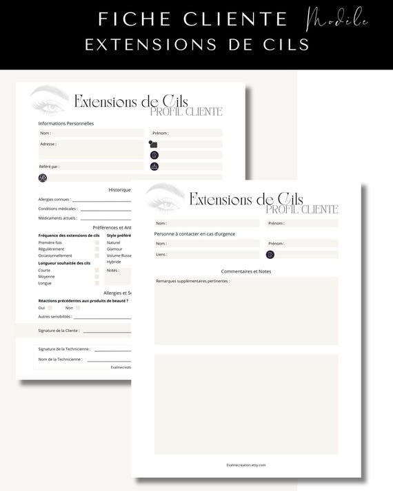 Formulaire cliente extensions de cils – Lash Tech PDF imprimable – Idéal pour débutantes ou pros, suivis, notes.Consultation lash artist.