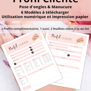 FICHE CLIENTE ONGLES, Cliente profil numérique, modèle à télécharger et à imprimer pour les techniciennes en pose d'ongles, suivis, note...