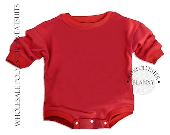 Wholesale Blank Red Polyester Baby Sweatsuit, Soft Leotard with Snaps