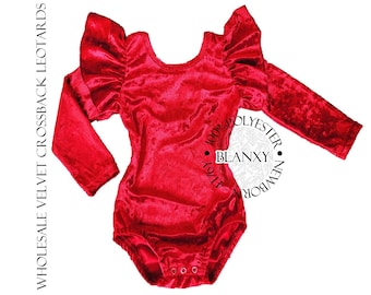 Wholesale Red Velvet Leotard, Long Sleeve Cross Back, Sublimation Blank