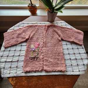 Crochet Cardigan for Girls, Best for 3-5 years old, Embroidered, Kids&#39;Crochet Cardigan, Pink Cardigan, Toddler Girls Cardigan
