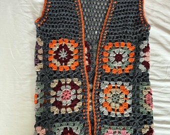 Crochet Granny Square Vest, Hand Knitted Vest,  Best for M Size