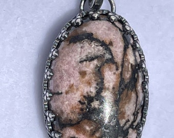 Rhodonite & Sterling Silver Solid Back Bezel Set Pendant (RD6)