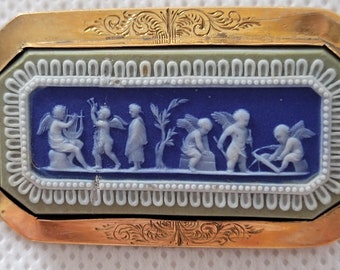 Wedgwood Tri-Colored Antique Jasper Plaque Brooch with Cherubs