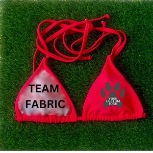 Custom College/Team Bikini Top with fabric logo. Custom Half fabric -Half logo bikini top. Tailgate Bikini Top.