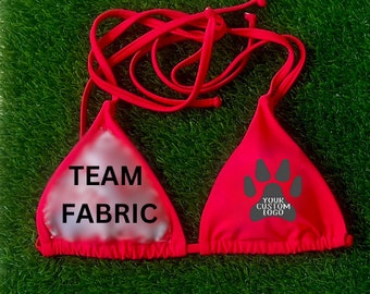 Custom College/Team Bikini Top with fabric logo. Custom Half fabric -Half logo bikini top. Tailgate Bikini Top.