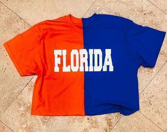 Custom College/ Team Apparel- Half and Half T-shirt or Crop divided tee. Youth and UNISEX Adult split color t-shirt