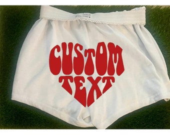 Custom College/Team Shorts. Custom word in shape of a heart on back of Soffe shorts.