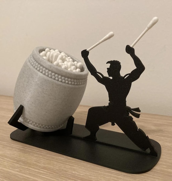 Taiko Drummer Q-tip Holder | Bathroom Storage | Fun Design | Japanese Decor | New Colors | 3D Printed