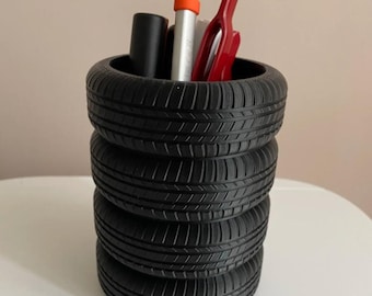 Pennenhouder bandenstapel | Potloodbeker | Kantooraccessoire | Bureau-organizer | Autoliefhebber | Monteur | Geweldig cadeau | Bridgestone | 3D-geprint