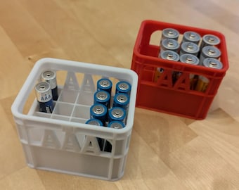 Batterijkratopslag voor AA en AAA | Set van 2 | Houder voor batterijen | Stapelbaar | Kantooraccessoire | Aangepaste kleuren | 3D-geprint