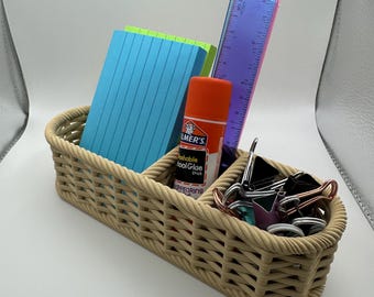 Woven Desk Organizer | 2 Styles | Office Accessory | Desk Organizer | Wicker Basket | Wood Color | Great for Gifts | 3D Printed