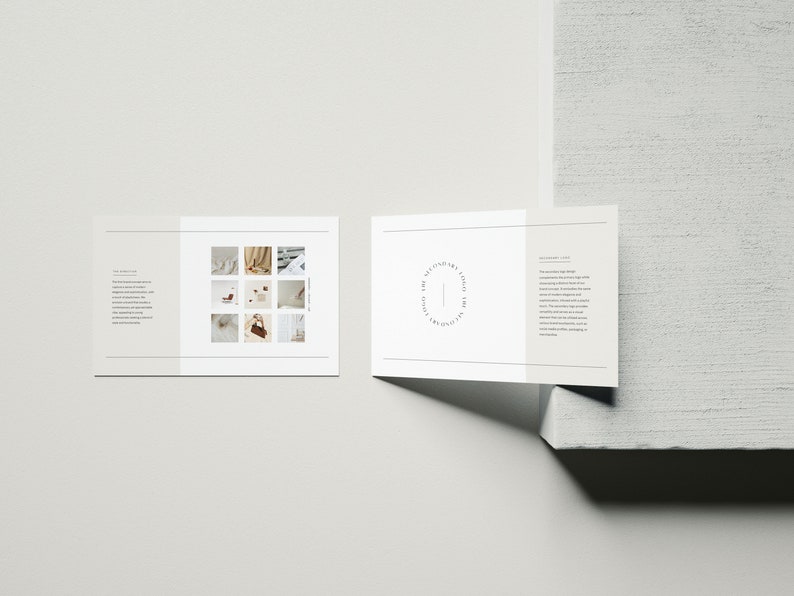 Pode incluir: Um folheto tr&iacute;ptico com fundo branco e design minimalista. A capa apresenta um logotipo circular com o texto "The Secondary Studio". As p&aacute;ginas interiores apresentam uma grade de imagens que mostram v&aacute;rios produtos e um bloco de texto que descreve o est&uacute;dio.