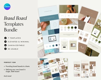 7 modelos de quadro de marca Canva | Pacote | Elevado e moderno | Modelos de quadro de humor | Layouts de resumo da marca | Guia de estilo | Editável no Canva