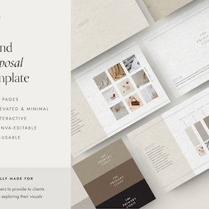Modèle de canva de proposition de marque | 34 pages | Proposition de concept de conception | Modèle de présentation de logo minimaliste surélevé modifiable dans Canva