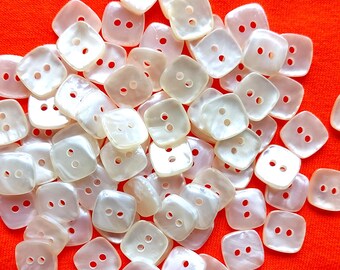 Lot of White Buttons - 14mm, square, 2-hole flat