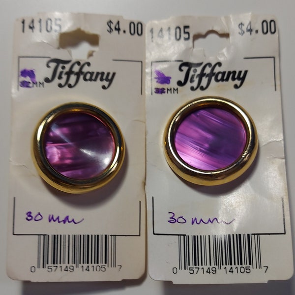 Purple Buttons with Gold Rims, Round, with Shanks, 2 sizes