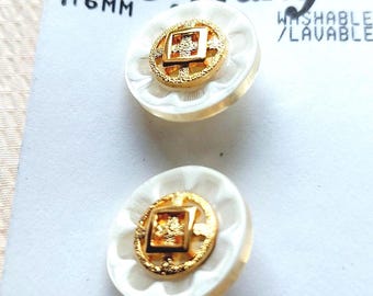White Buttons - Gold Centres, Round, with Shanks, 16mm, Vintage