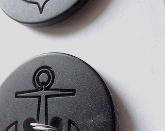 Peacoat Buttons, Black, Anchor, flat, 2-hole