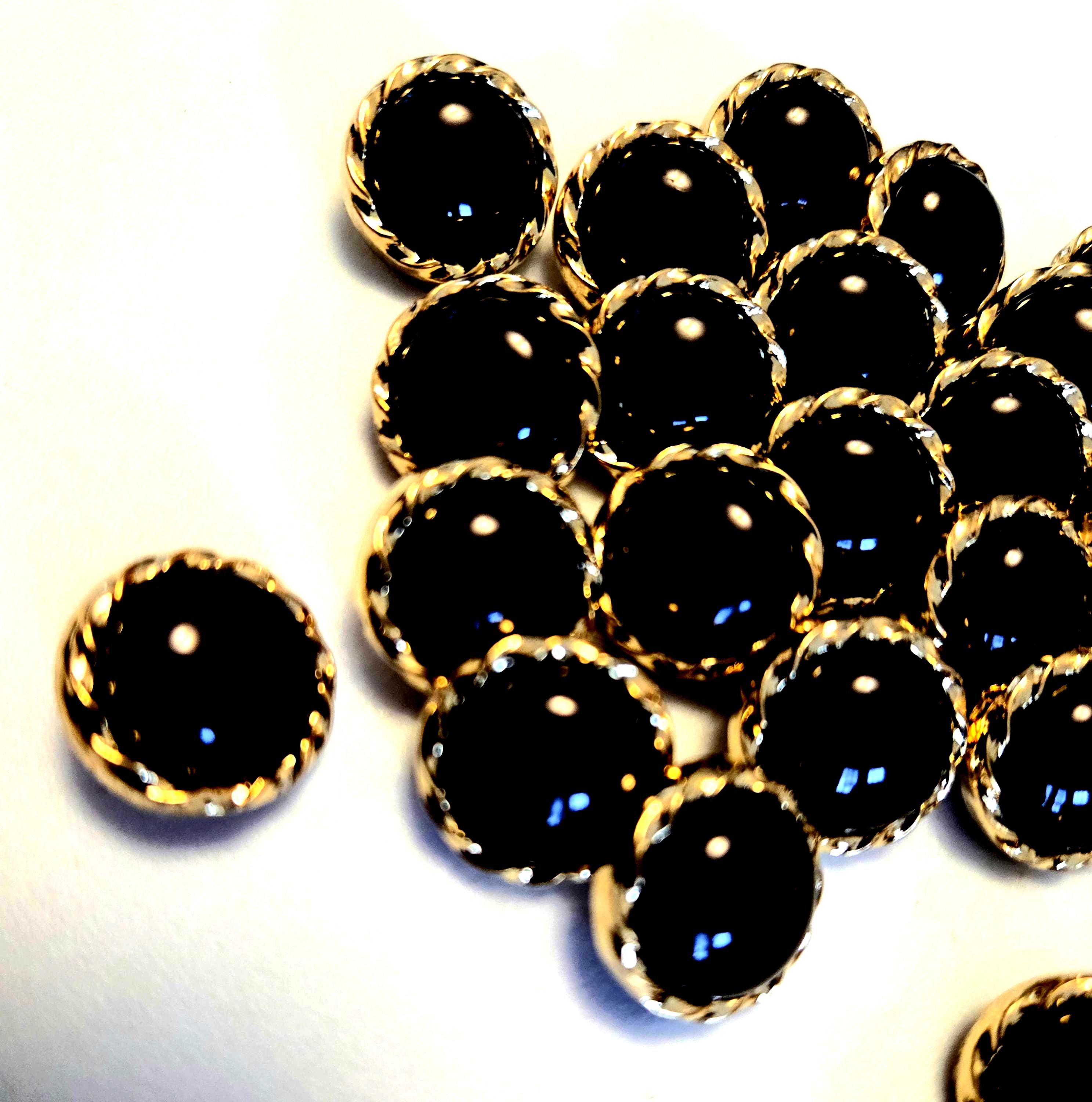 Vintage Buttons - Black and Gold, Ornamental Rims, Round, 16mm, set of 10