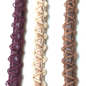 Gimp - Garniture entrelacée en similicuir - Bordeaux, beige, marron, vintage